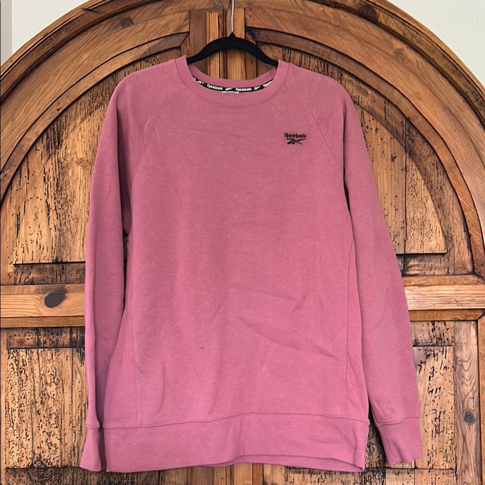 Reebok Soft Warm Ling Sleeve Crew Neck Oversized Fleece Pink Purple Sweater 90s